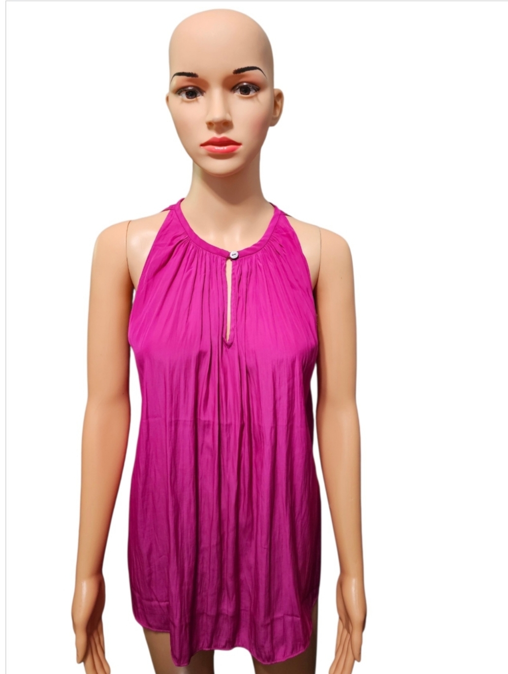 Catherine Malandrino Pleated Halter Flowy Barbiecore Pink Top Oversized Size S